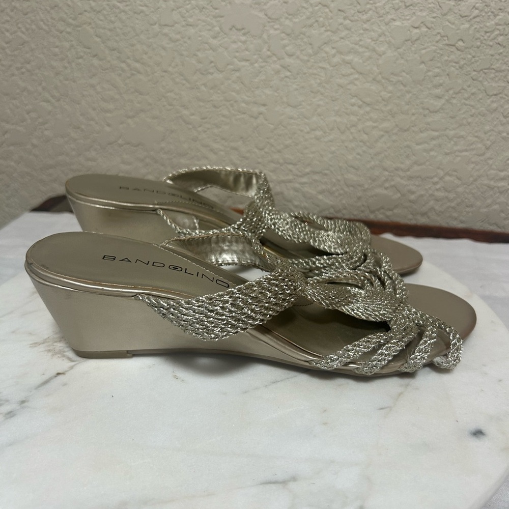 Bandolino Champagne Woven Open Back Dress Sandals